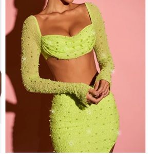 OH POLLY Lime Embellished Skirt Set